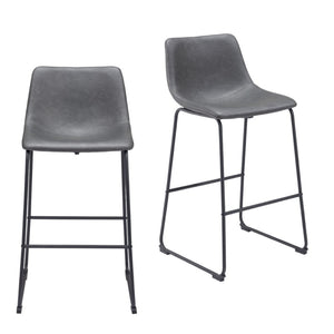 HomeRoots Set of Two Modern Charcoal Faux Leather Bar Chairs with Steel Base for Kitchen & Dining Comfort 555757