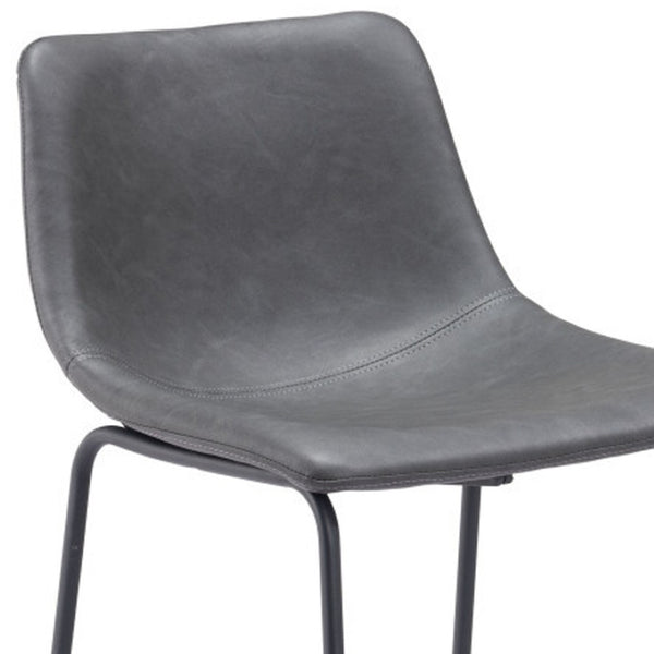 HomeRoots Set of Two Modern Charcoal Faux Leather Bar Chairs with Steel Base for Kitchen & Dining Comfort 555757