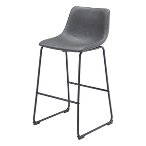 HomeRoots Set of Two Modern Charcoal Faux Leather Bar Chairs with Steel Base for Kitchen & Dining Comfort 555757