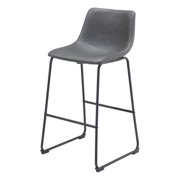 HomeRoots Set of Two Modern Charcoal Faux Leather Bar Chairs with Steel Base for Kitchen & Dining Comfort 555757