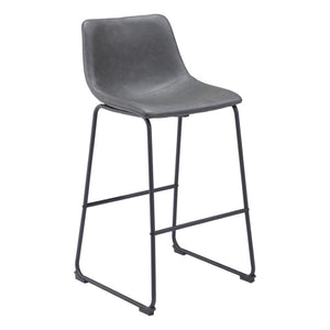 HomeRoots Set of Two Modern Charcoal Faux Leather Bar Chairs with Steel Base for Kitchen & Dining Comfort 555757