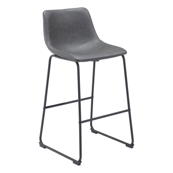 HomeRoots Set of Two Modern Charcoal Faux Leather Bar Chairs with Steel Base for Kitchen & Dining Comfort 555757