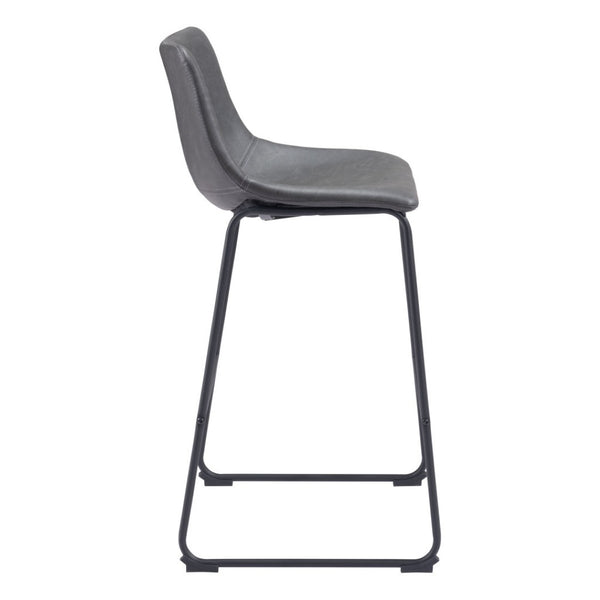 HomeRoots Set of Two Modern Charcoal Faux Leather Bar Chairs with Steel Base for Kitchen & Dining Comfort 555757