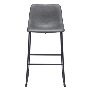 HomeRoots Set of Two Modern Charcoal Faux Leather Bar Chairs with Steel Base for Kitchen & Dining Comfort 555757