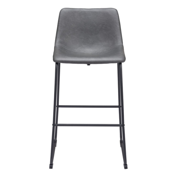 HomeRoots Set of Two Modern Charcoal Faux Leather Bar Chairs with Steel Base for Kitchen & Dining Comfort 555757