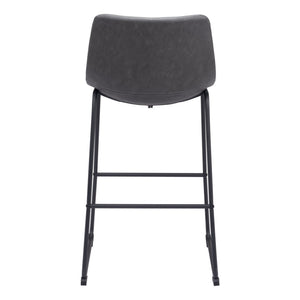 HomeRoots Set of Two Modern Charcoal Faux Leather Bar Chairs with Steel Base for Kitchen & Dining Comfort 555757