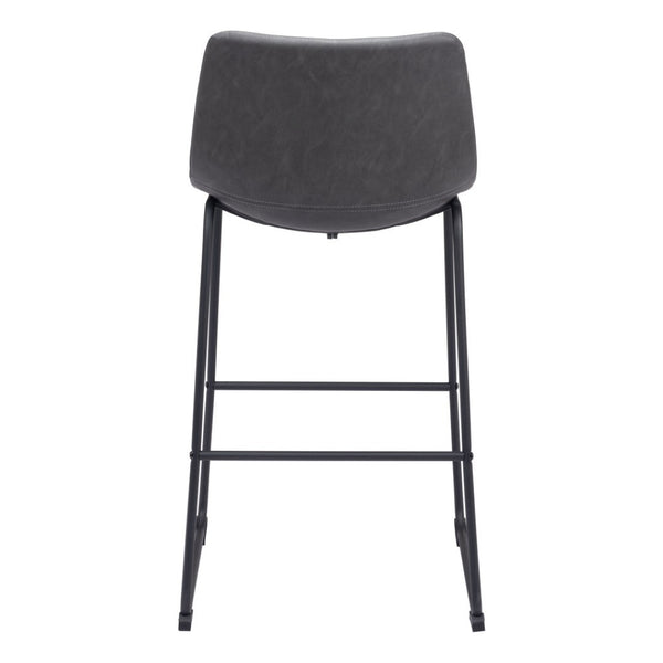 HomeRoots Set of Two Modern Charcoal Faux Leather Bar Chairs with Steel Base for Kitchen & Dining Comfort 555757