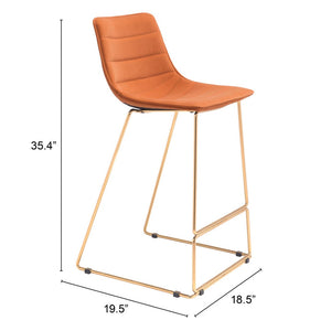 HomeRoots Set of Two 30" Orange Velvet Bar Stools with Gold Steel Frame - Modern Comfort for Any Space 555758