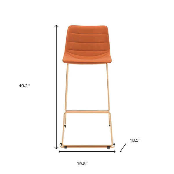 Homeroots Set Of Two 30" Orange And Gold Velvet And Steel Bar Height Bar Chairs   555758