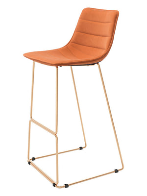 Homeroots Set Of Two 30" Orange And Gold Velvet And Steel Bar Height Bar Chairs   555758