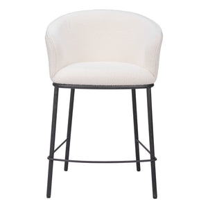 Homeroots 26" Ivory And Black Shearling And Steel Counter Height Bar Chair   555759