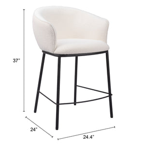 Homeroots 26" Ivory And Black Shearling And Steel Counter Height Bar Chair   555759