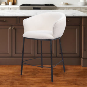 Homeroots 26" Ivory And Black Shearling And Steel Counter Height Bar Chair   555759
