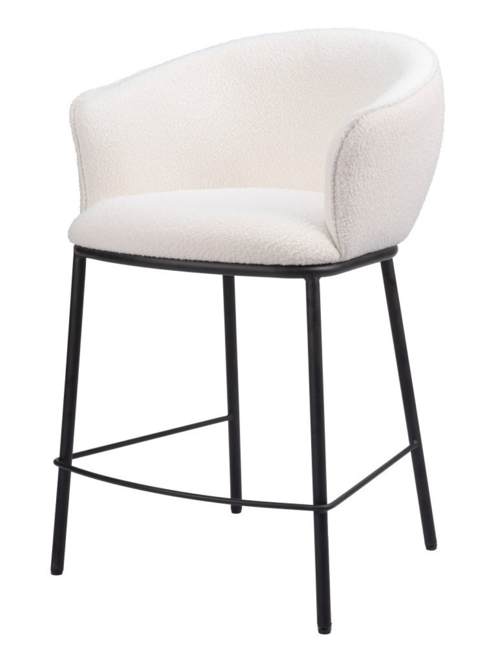 HomeRoots 26" Ivory and Black Shearling Bar Chair - Modern Comfort with Stylish Steel Frame for Any Space 555759