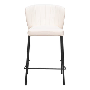 Homeroots Set Of Two 26" Cream And Black Faux Leather And Steel Counter Height Bar Chairs   555760