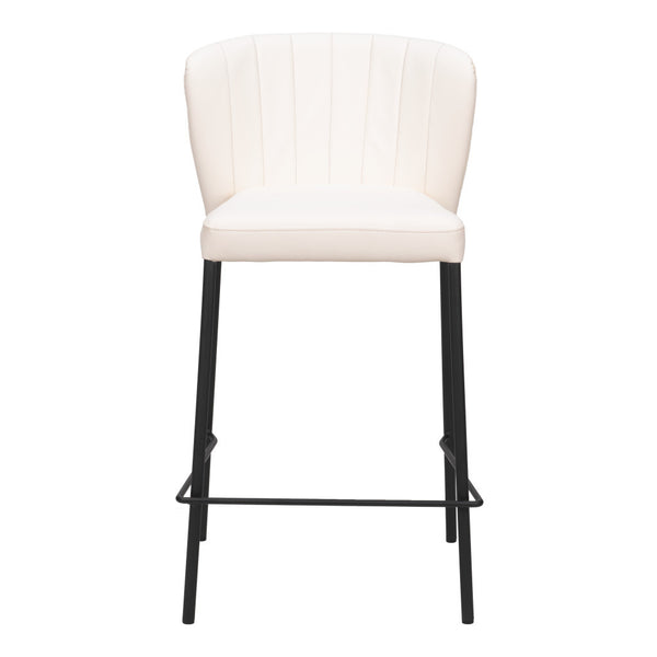 Homeroots Set Of Two 26" Cream And Black Faux Leather And Steel Counter Height Bar Chairs   555760