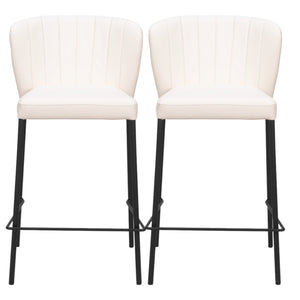 Homeroots Set Of Two 26" Cream And Black Faux Leather And Steel Counter Height Bar Chairs   555760