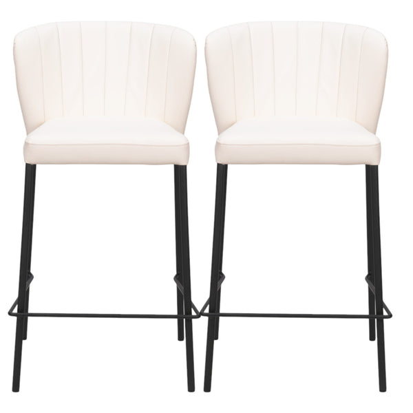 Homeroots Set Of Two 26" Cream And Black Faux Leather And Steel Counter Height Bar Chairs   555760