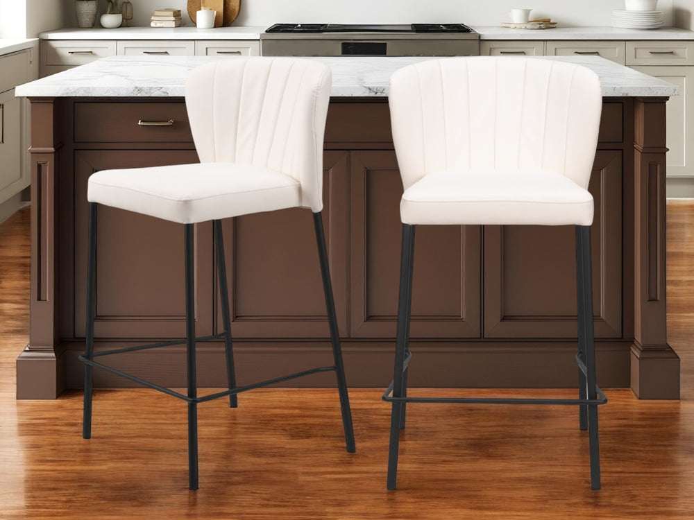 Homeroots Set Of Two 26" Cream And Black Faux Leather And Steel Counter Height Bar Chairs   555760