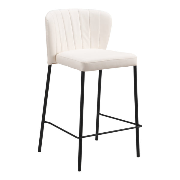 Homeroots Set Of Two 26" Cream And Black Faux Leather And Steel Counter Height Bar Chairs   555760