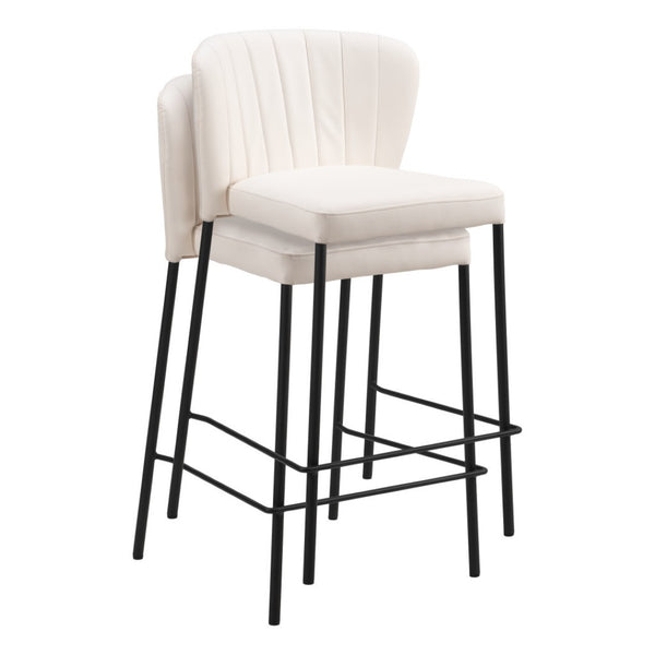 HomeRoots Set of Two Modern Cream & Black Faux Leather Bar Chairs with Steel Frame for Stylish Seating 555760