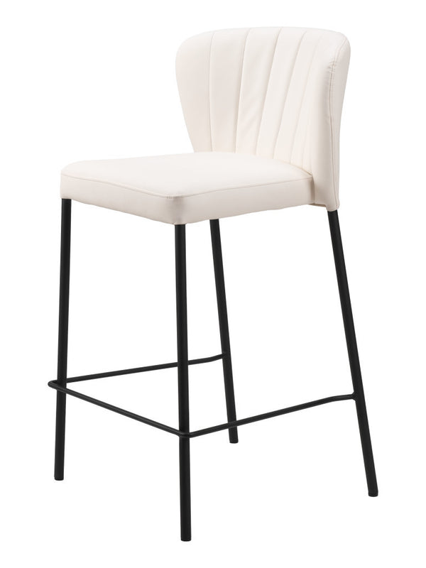 Homeroots Set Of Two 26" Cream And Black Faux Leather And Steel Counter Height Bar Chairs   555760