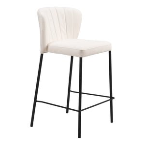 Homeroots Set Of Two 26" Cream And Black Faux Leather And Steel Counter Height Bar Chairs   555760