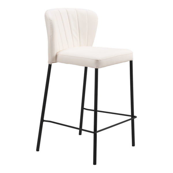 Homeroots Set Of Two 26" Cream And Black Faux Leather And Steel Counter Height Bar Chairs   555760