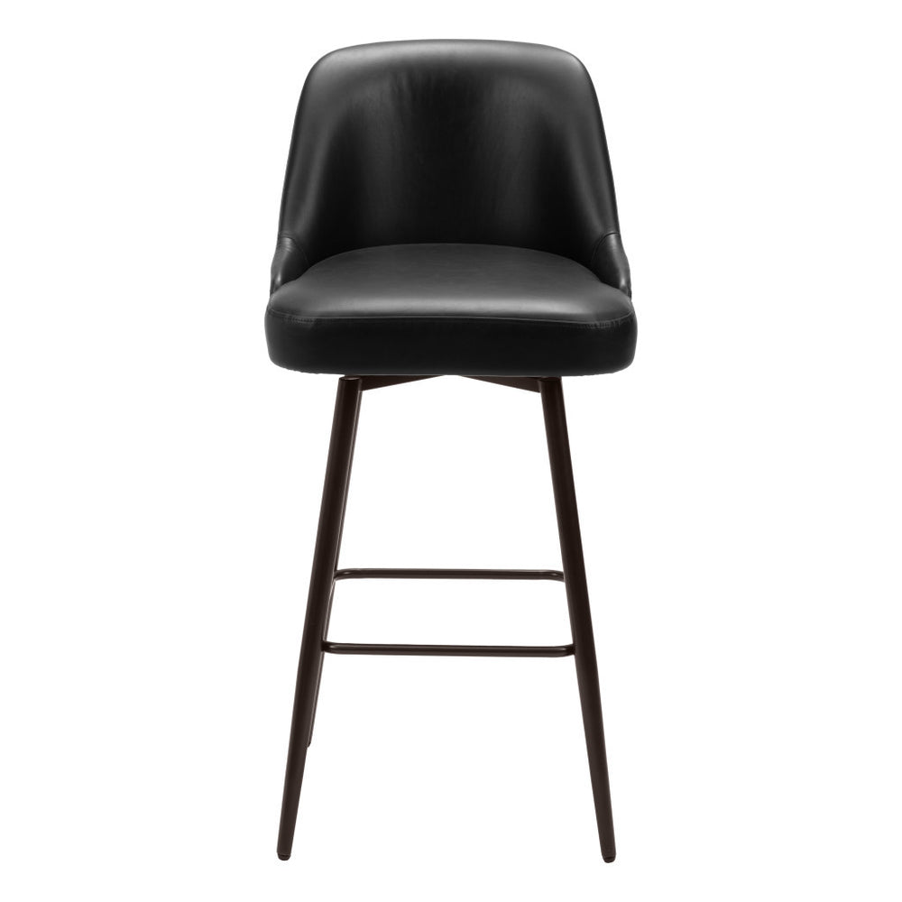 Homeroots 30" Black And Bronze Faux Leather And Steel Bar Height Swivel Bar Chair   555761