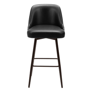 Homeroots 30" Black And Bronze Faux Leather And Steel Bar Height Swivel Bar Chair   555761