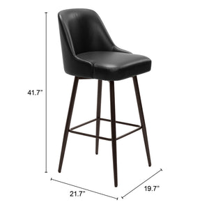 Homeroots 30" Black And Bronze Faux Leather And Steel Bar Height Swivel Bar Chair   555761