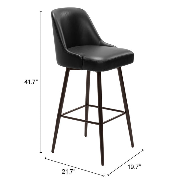 Homeroots 30" Black And Bronze Faux Leather And Steel Bar Height Swivel Bar Chair   555761
