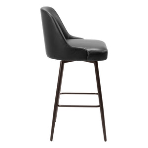 Homeroots 30" Black And Bronze Faux Leather And Steel Bar Height Swivel Bar Chair   555761