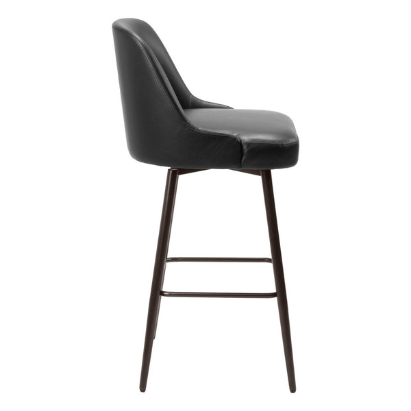 Homeroots 30" Black And Bronze Faux Leather And Steel Bar Height Swivel Bar Chair   555761