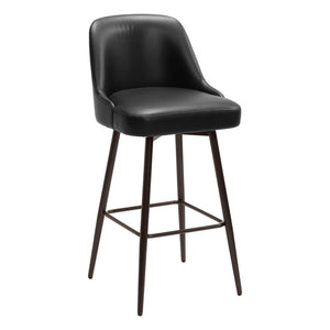 Homeroots 30" Black And Bronze Faux Leather And Steel Bar Height Swivel Bar Chair   555761