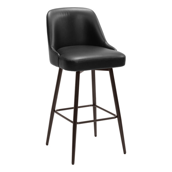 Homeroots 30" Black And Bronze Faux Leather And Steel Bar Height Swivel Bar Chair   555761