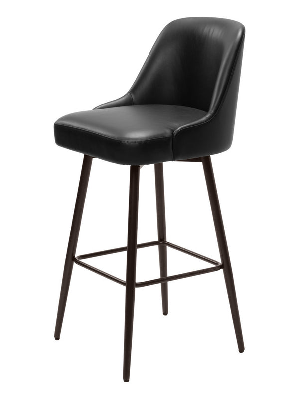 Homeroots 30" Black And Bronze Faux Leather And Steel Bar Height Swivel Bar Chair   555761