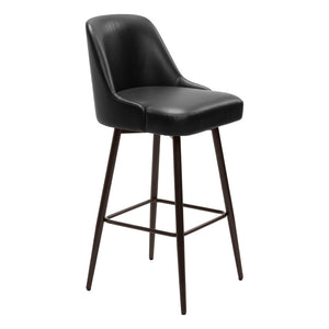 Homeroots 30" Black And Bronze Faux Leather And Steel Bar Height Swivel Bar Chair   555761