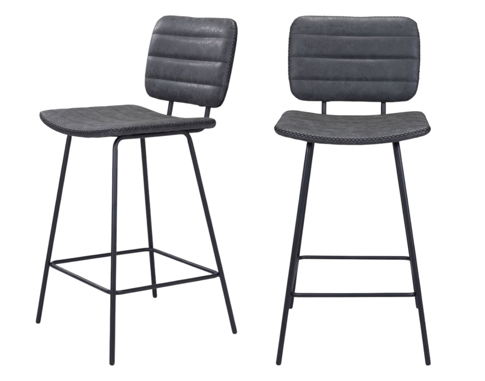 Homeroots Set Of Two 26" Black Faux Leather And Steel Low Back Counter Height Bar Chairs   555763