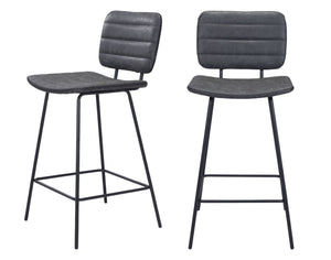 Homeroots Set Of Two 26" Black Faux Leather And Steel Low Back Counter Height Bar Chairs   555763