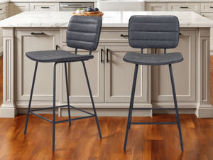 Homeroots Set Of Two 26" Black Faux Leather And Steel Low Back Counter Height Bar Chairs   555763