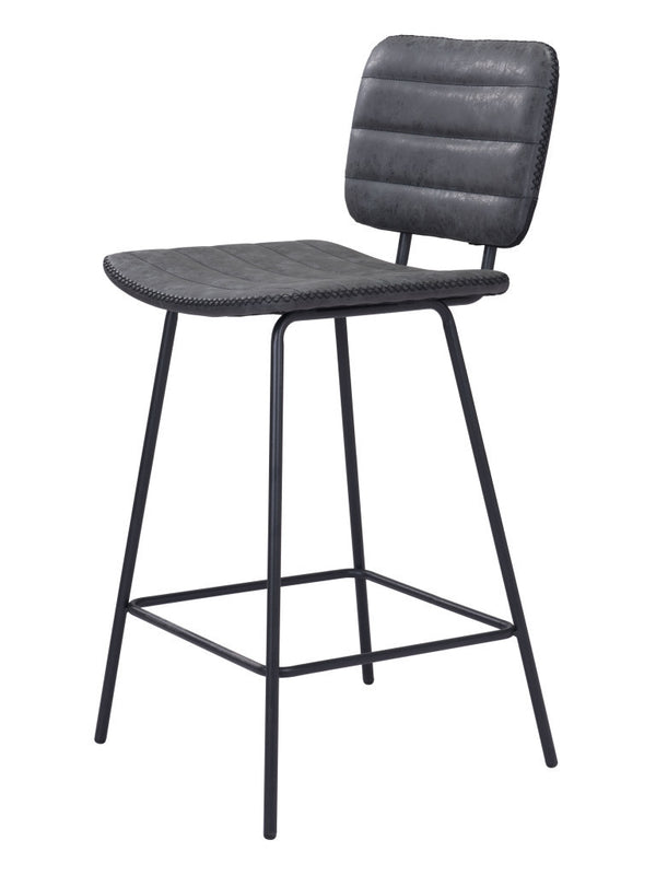 Homeroots Set Of Two 26" Black Faux Leather And Steel Low Back Counter Height Bar Chairs   555763
