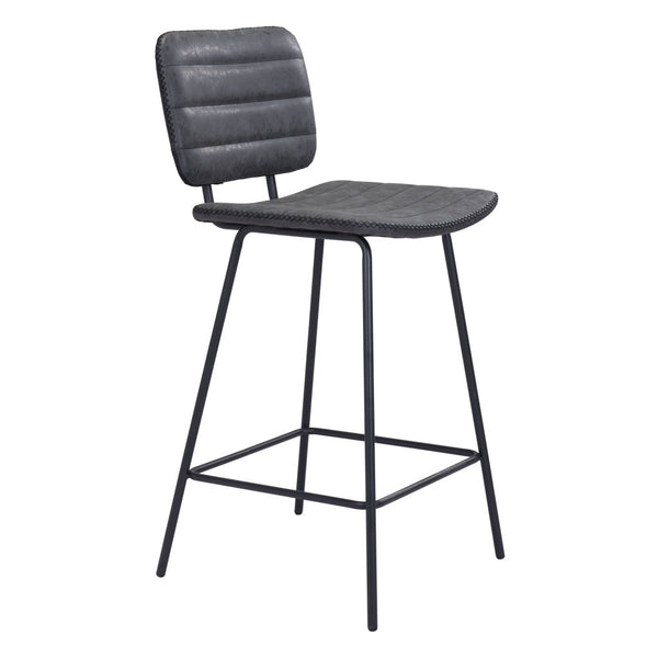 Homeroots Set Of Two 26" Black Faux Leather And Steel Low Back Counter Height Bar Chairs   555763