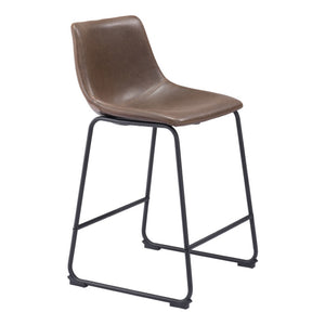 HomeRoots Set of Two 24" Espresso Faux Leather & Steel Counter Bar Chairs for Modern Kitchen & Cafe Style 555764