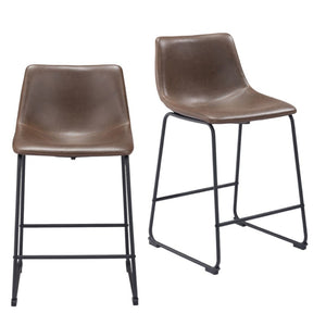 HomeRoots Set of Two 24" Espresso Faux Leather & Steel Counter Bar Chairs for Modern Kitchen & Cafe Style 555764