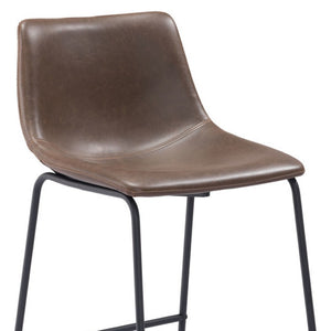 HomeRoots Set of Two 24" Espresso Faux Leather & Steel Counter Bar Chairs for Modern Kitchen & Cafe Style 555764