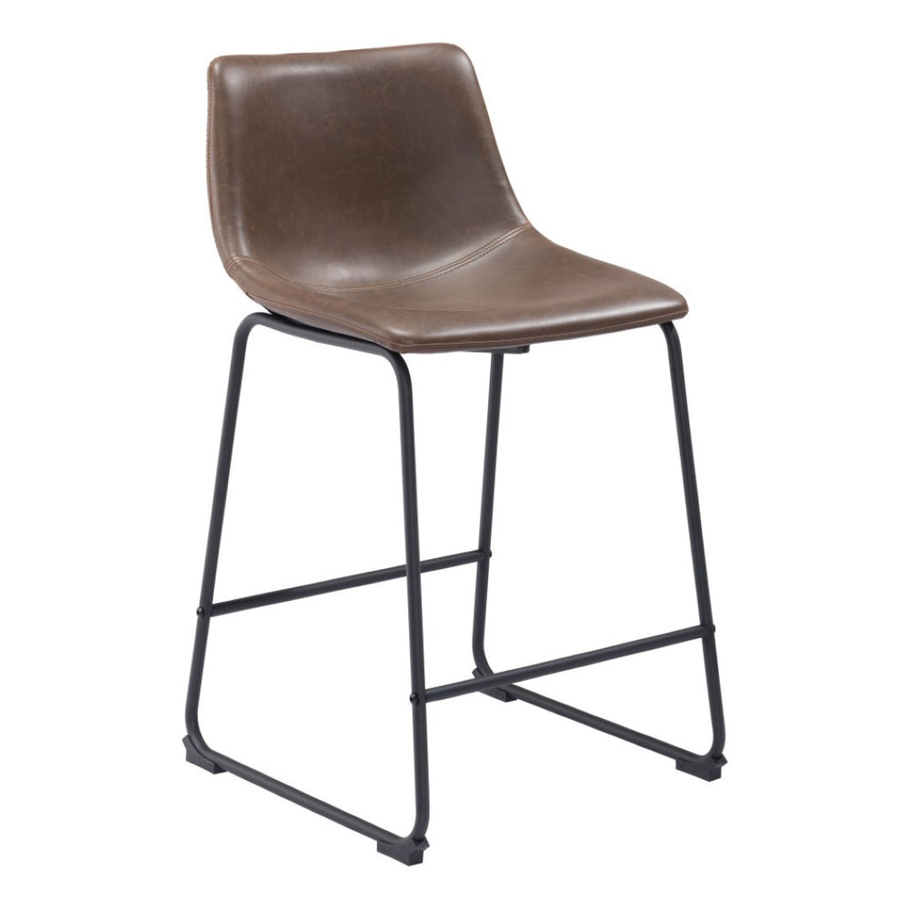 HomeRoots Set of Two 24" Espresso Faux Leather & Steel Counter Bar Chairs for Modern Kitchen & Cafe Style 555764