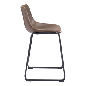 HomeRoots Set of Two 24" Espresso Faux Leather & Steel Counter Bar Chairs for Modern Kitchen & Cafe Style 555764