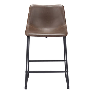 HomeRoots Set of Two 24" Espresso Faux Leather & Steel Counter Bar Chairs for Modern Kitchen & Cafe Style 555764
