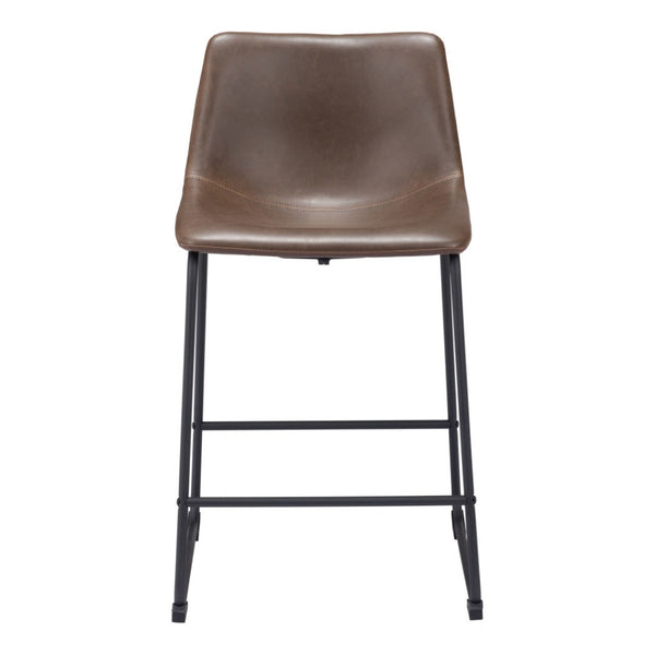 HomeRoots Set of Two 24" Espresso Faux Leather & Steel Counter Bar Chairs for Modern Kitchen & Cafe Style 555764